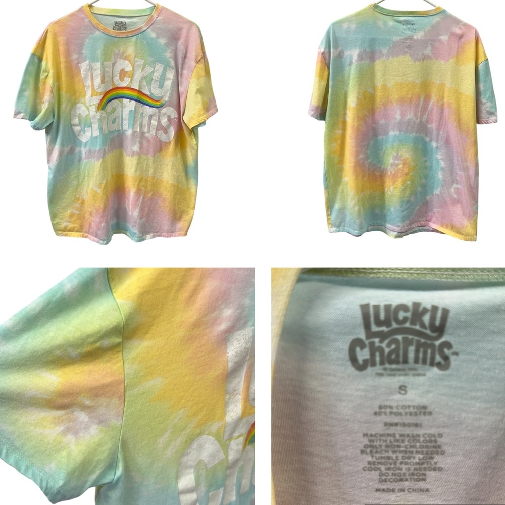 Lucky Charms Pastel Rainbow Tie Dye Graphic Tee Cotton Blend Unisex Oversized S